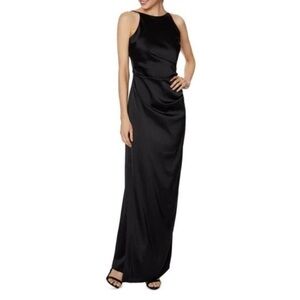 NWT LAUNDRY Black Satin Ruched Formal Evening Gown Dress 8